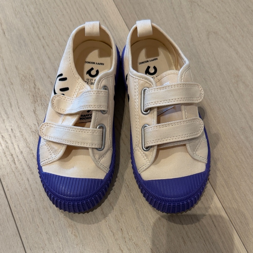Kids Cream and Purple Velcro Sneakers